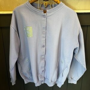 Vintage Exist Women's Light Purple Button-Up Cardigan Winter Snowflake size XXL